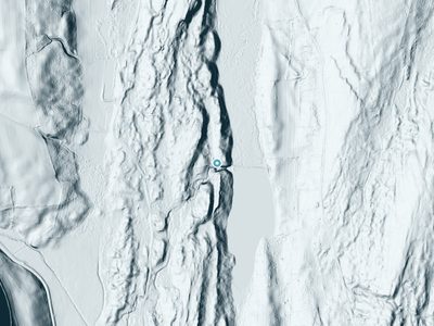 LiDAR terrain view around Meadow Falls in New York, about 66 feet of drop
