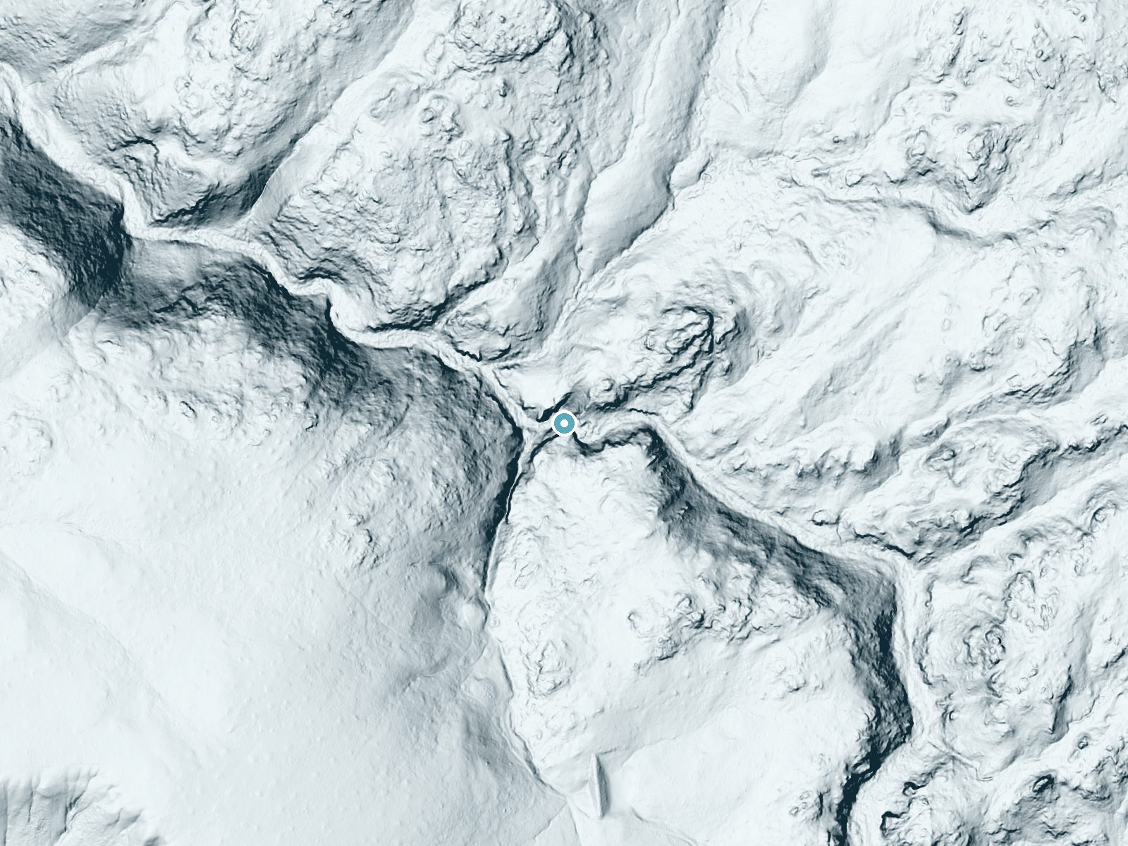 LiDAR bare-earth terrain around Little Medicine Falls near Meadow Acres, Wyoming, showing about 131 feet of drop, a steep tiered drop, facing west