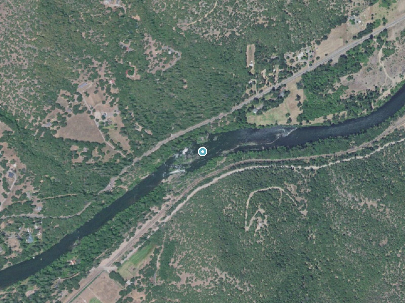Aerial photo of the same ground around Dillon Falls near Gold Hill, Oregon, for comparison with the lidar view