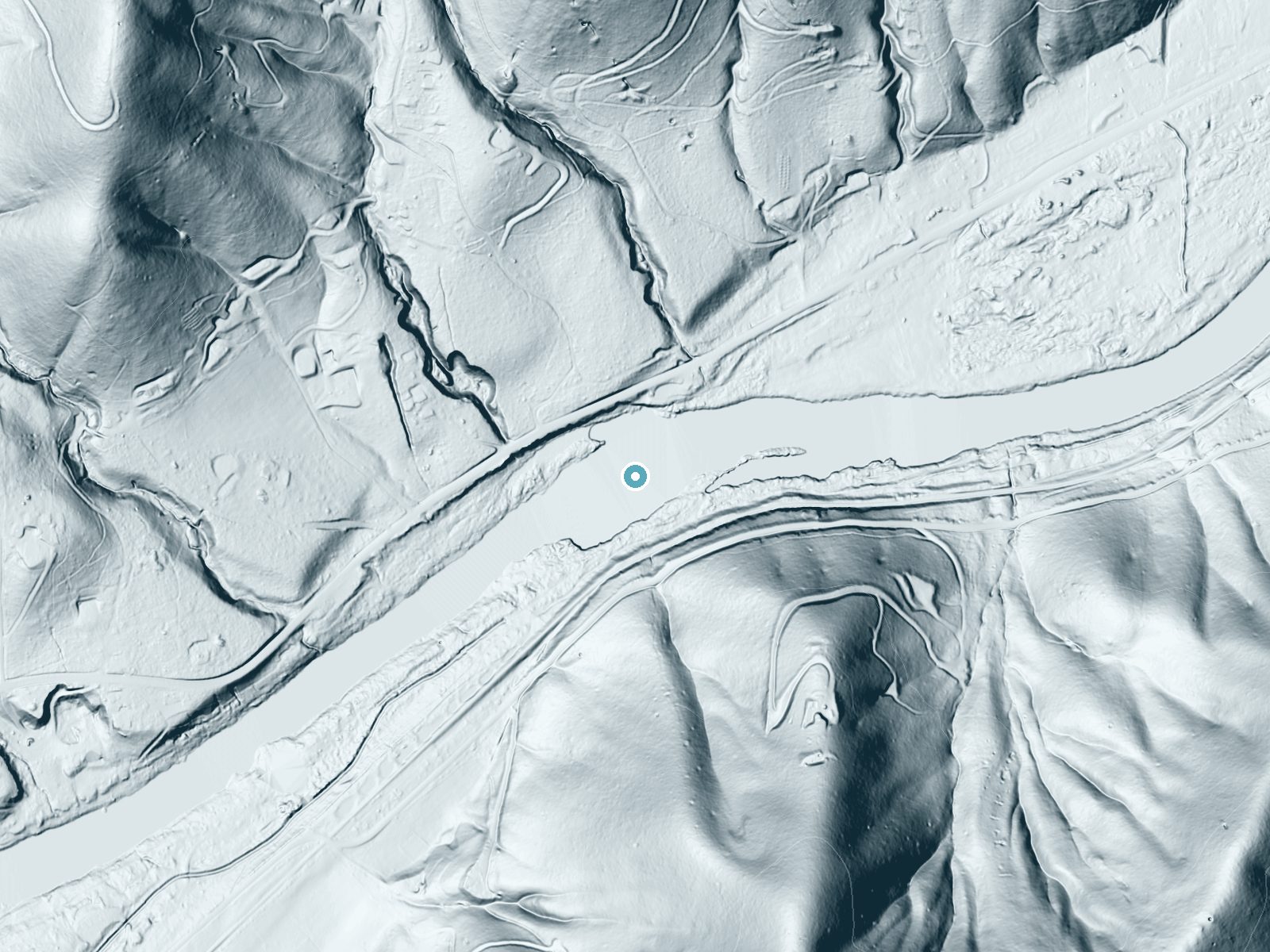 LiDAR bare-earth terrain around Dillon Falls near Gold Hill, Oregon, showing about 16 feet of drop
