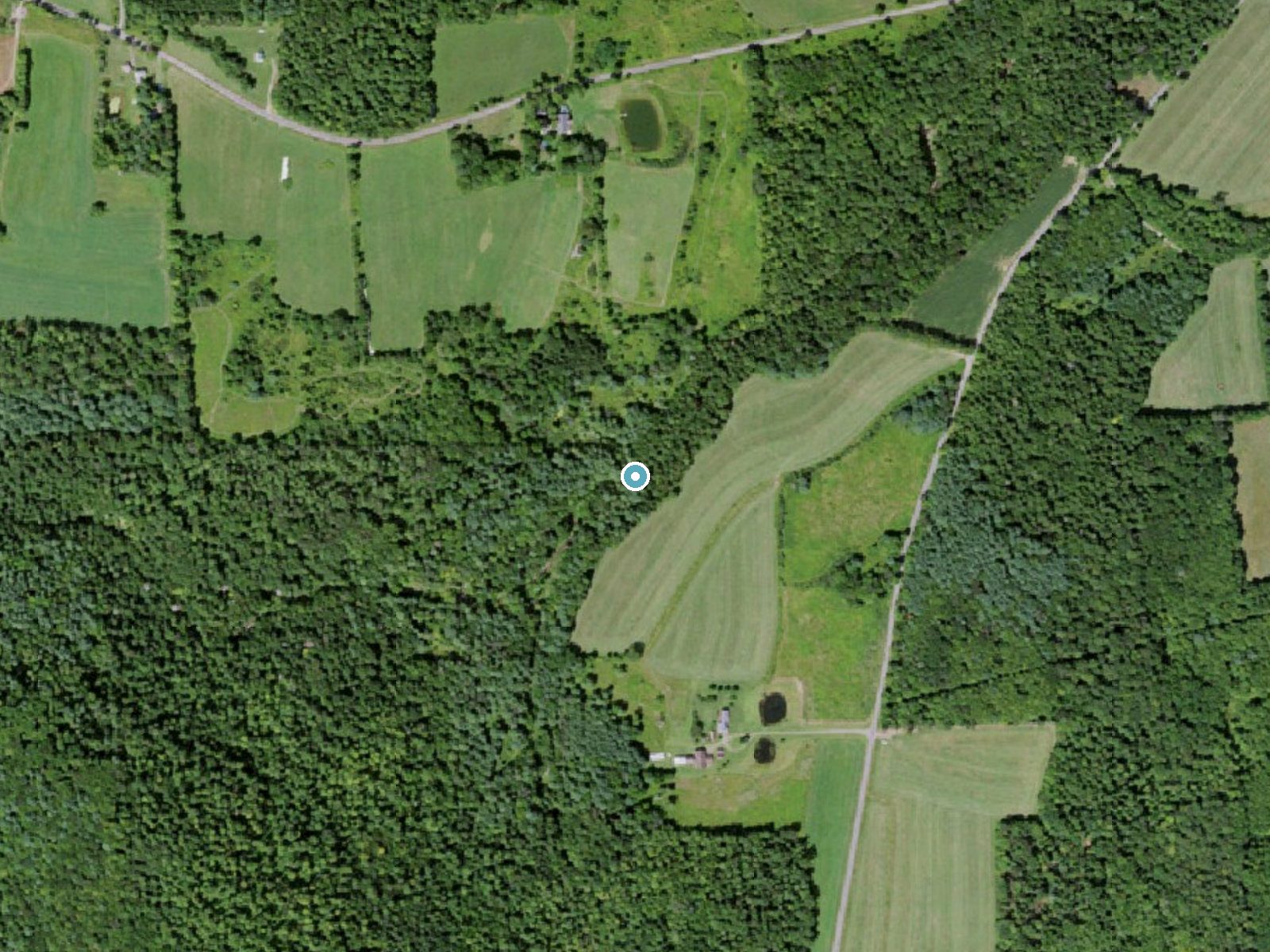 Aerial photo of the same ground around White Store Falls near Gilbertsville, New York, for comparison with the lidar view