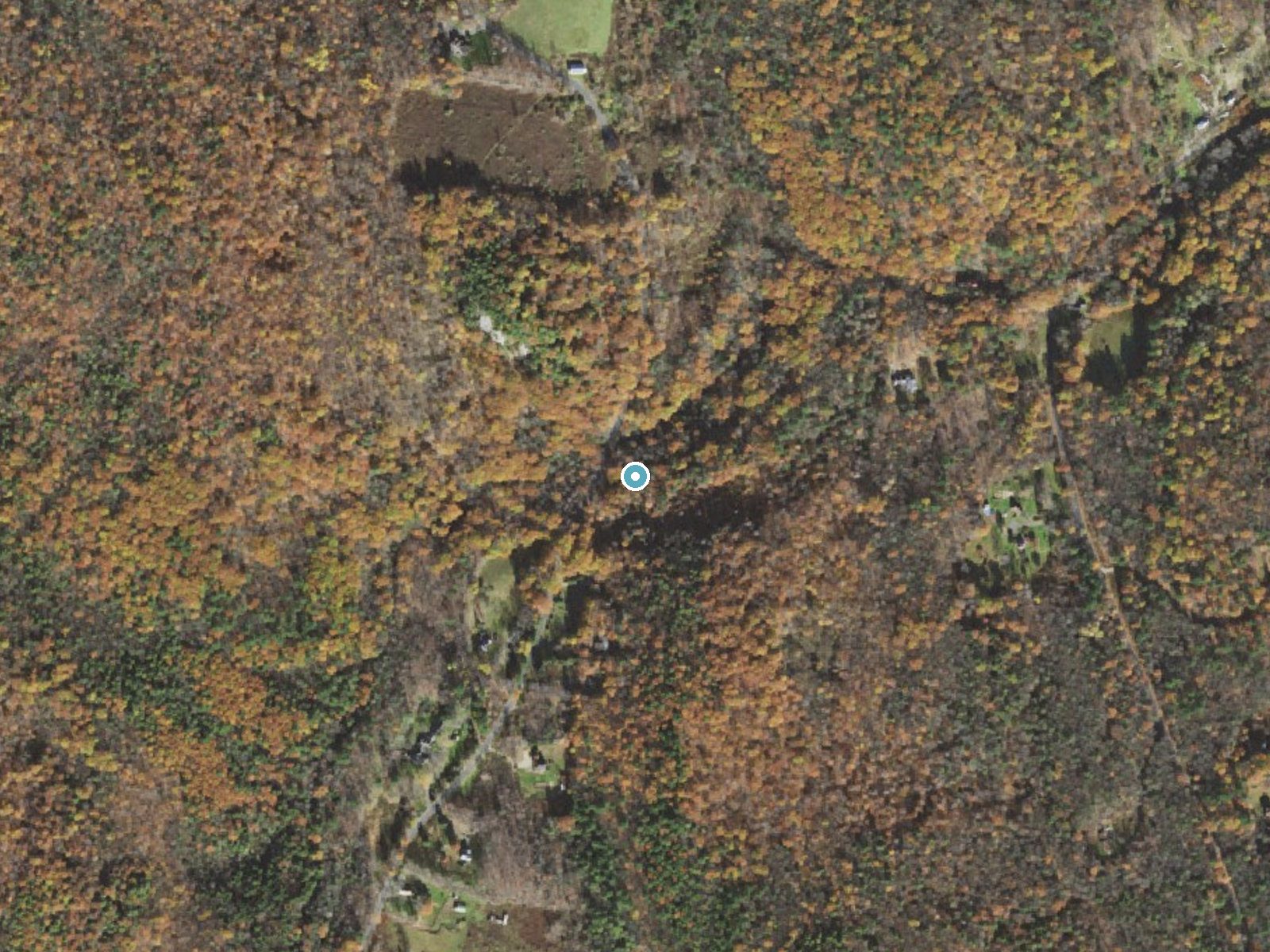 Aerial photo of the same ground around Chapel Falls near Shelburne Falls, Massachusetts, for comparison with the lidar view