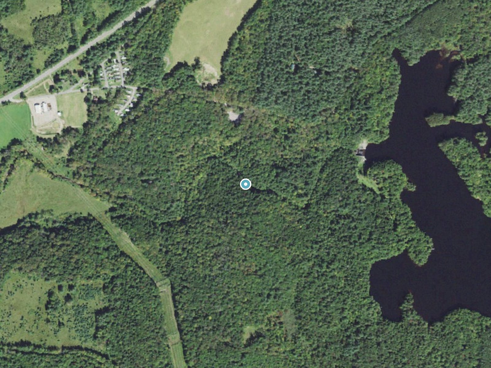 Aerial photo of the same ground around Wahconah Falls near Pittsfield, Massachusetts, for comparison with the lidar view
