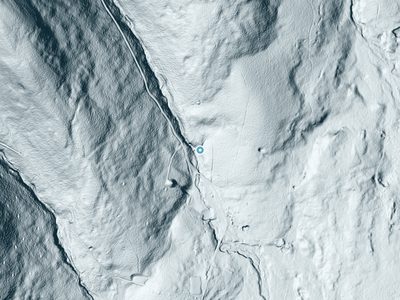 LiDAR terrain view around Lulu Cascade in Massachusetts, about 73 feet of drop