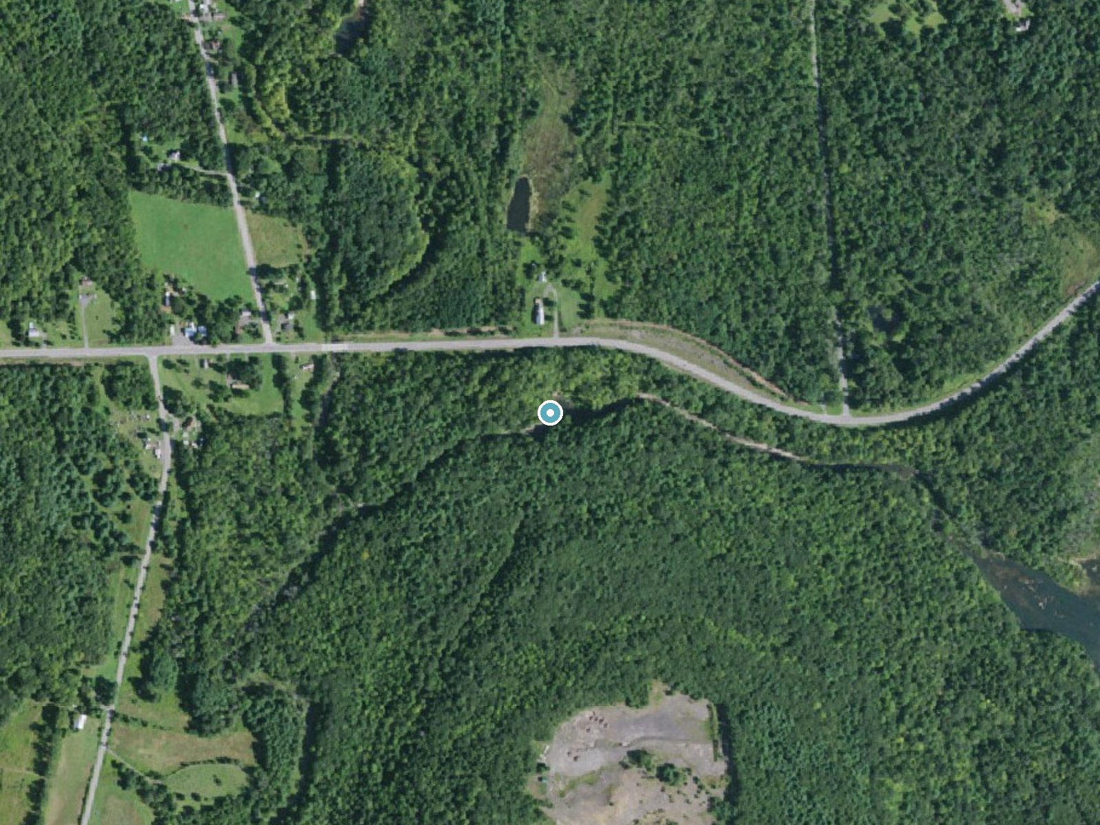 Aerial photo of the same ground around Dickinson Falls near Ravena, New York, for comparison with the lidar view