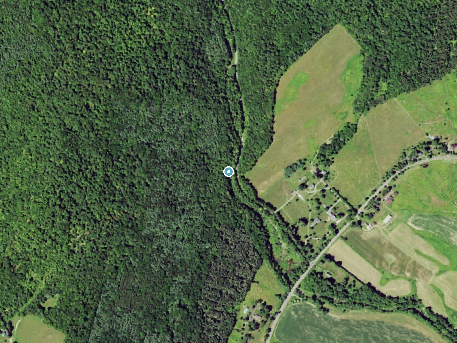 Aerial photo of the same ground around Saint Marys Falls near Gilbertsville, New York, for comparison with the lidar view