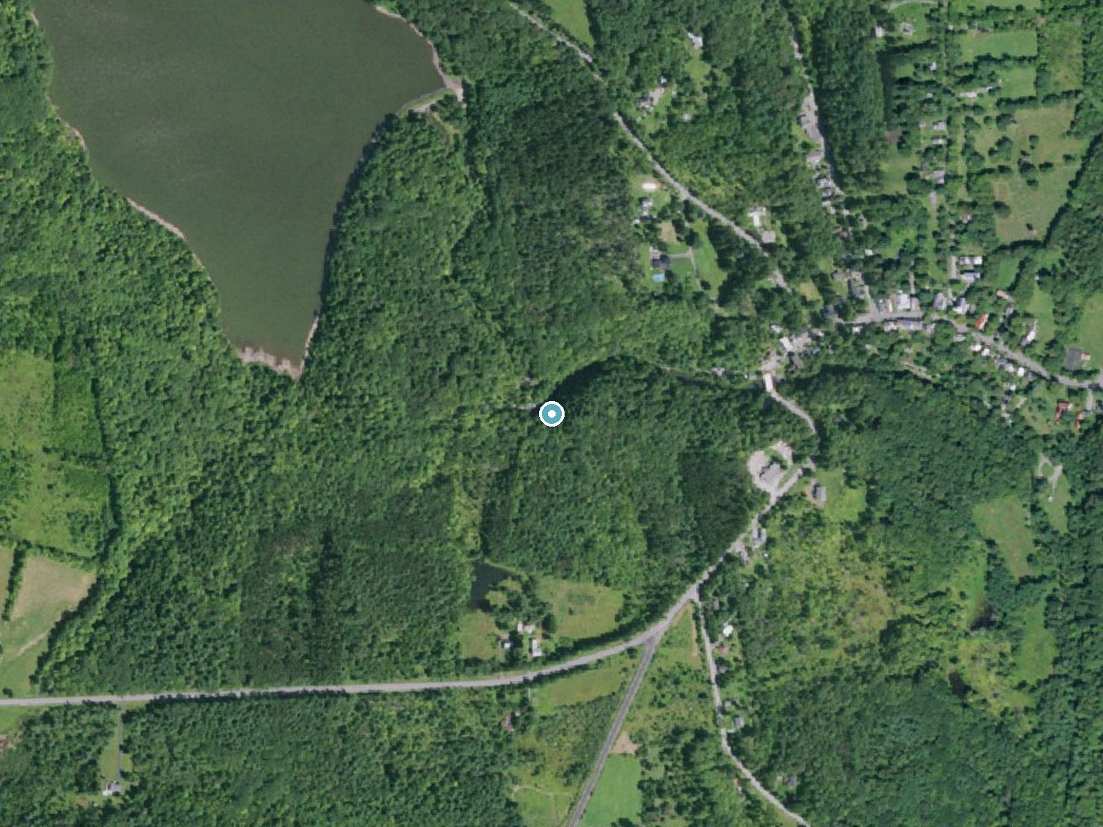 Aerial photo of the same ground around Rensselaerville Falls near Preston-Potter Hollow, New York, for comparison with the lidar view
