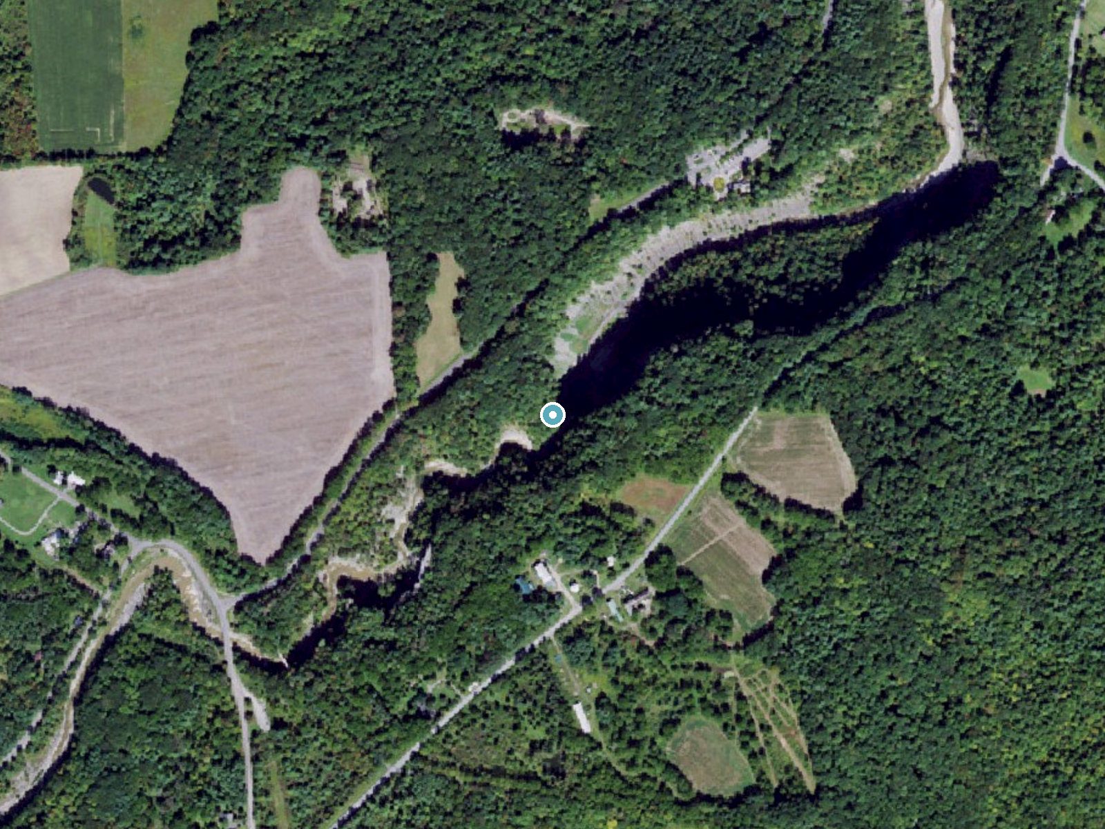Aerial photo of the same ground around Taughannock Falls near Jacksonville, New York, for comparison with the lidar view