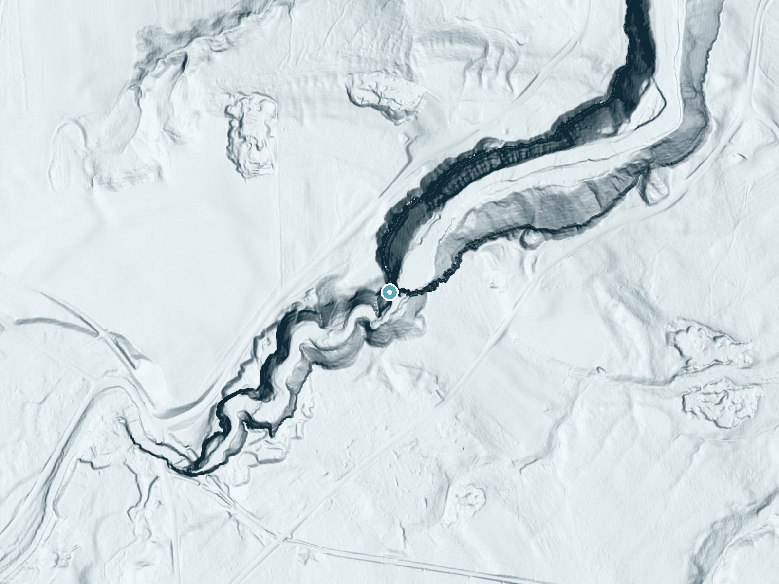 LiDAR bare-earth terrain around Taughannock Falls near Jacksonville, New York, showing about 362 feet of drop, a single sheer drop, facing northeast
