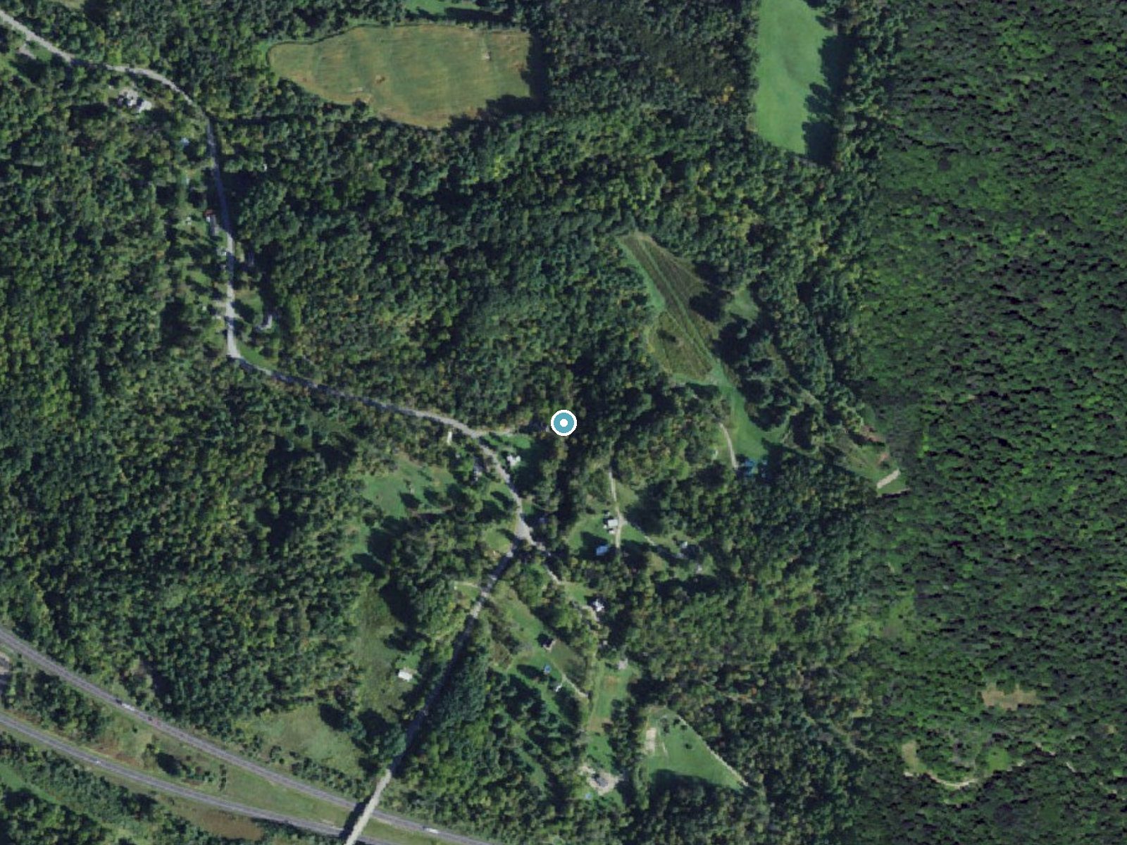Aerial photo of the same ground around Stone Falls near Dansville, New York, for comparison with the lidar view