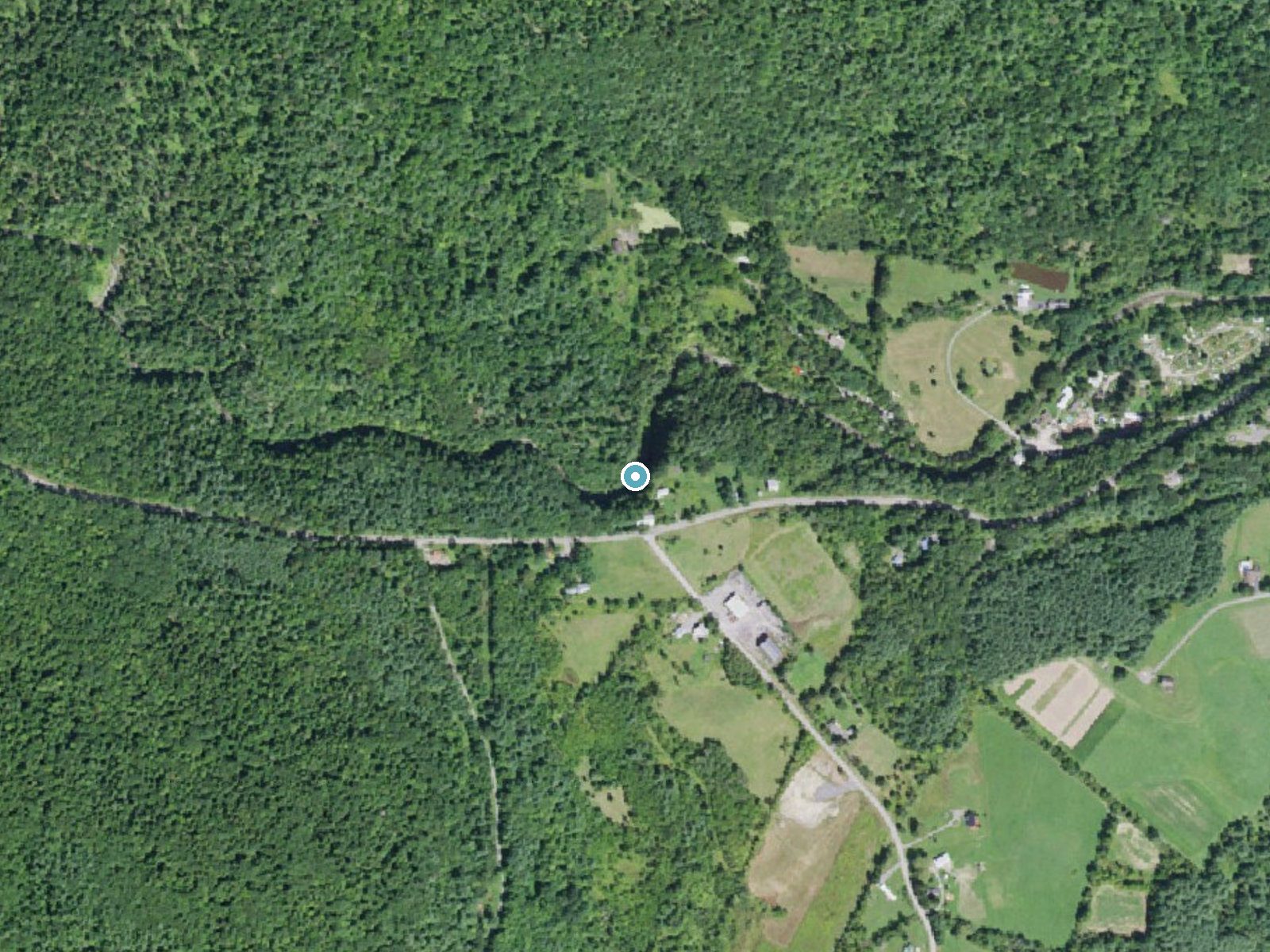 Aerial photo of the same ground around Boucks Falls near North Blenheim, New York, for comparison with the lidar view