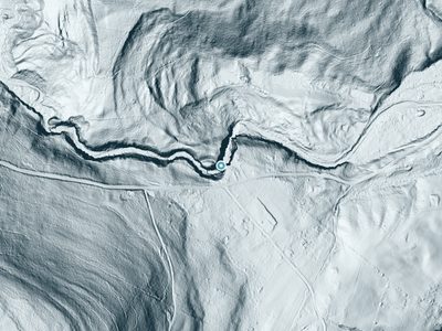 LiDAR terrain view around Boucks Falls in New York, about 170 feet of drop