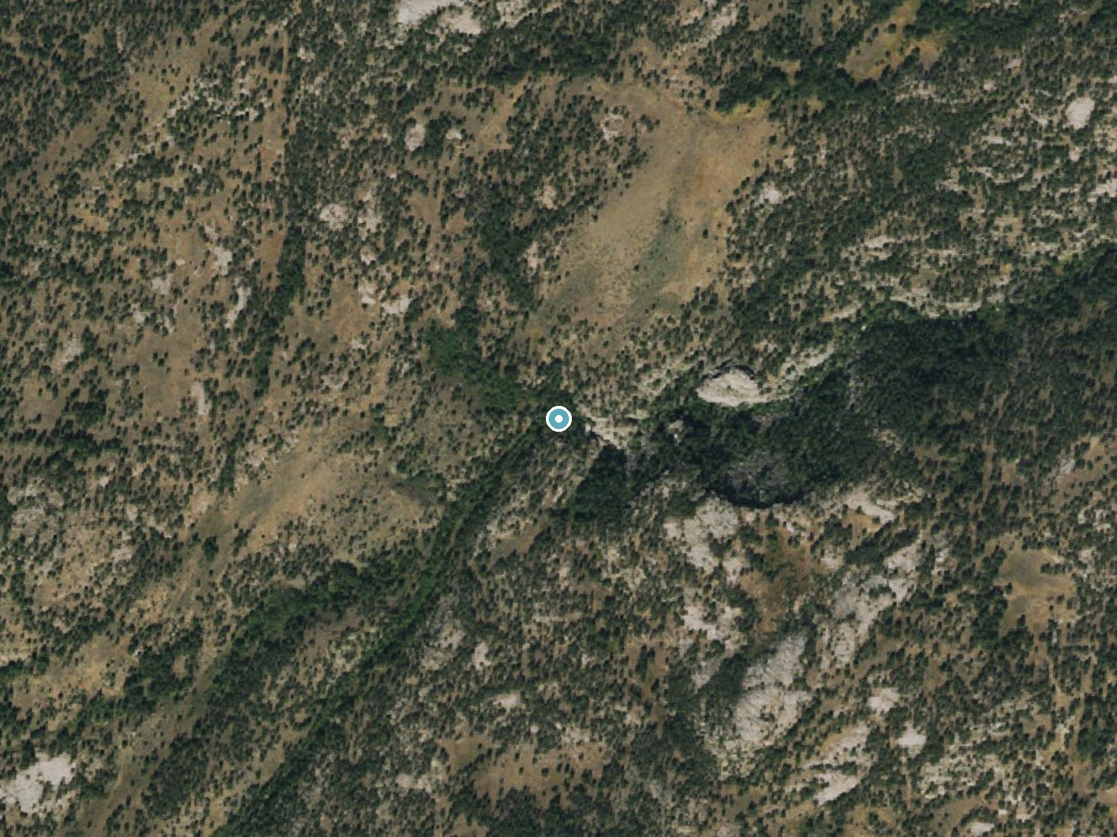 Aerial photo of the same ground around Wagon Hound Falls near Esterbrook, Wyoming, for comparison with the lidar view