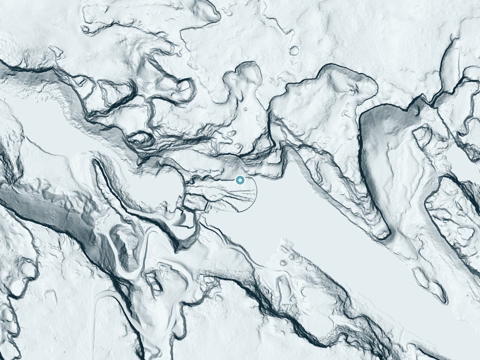 LiDAR bare-earth terrain around Twin Falls near Kimberly, Idaho, showing about 172 feet of drop, a steep tiered drop, facing south