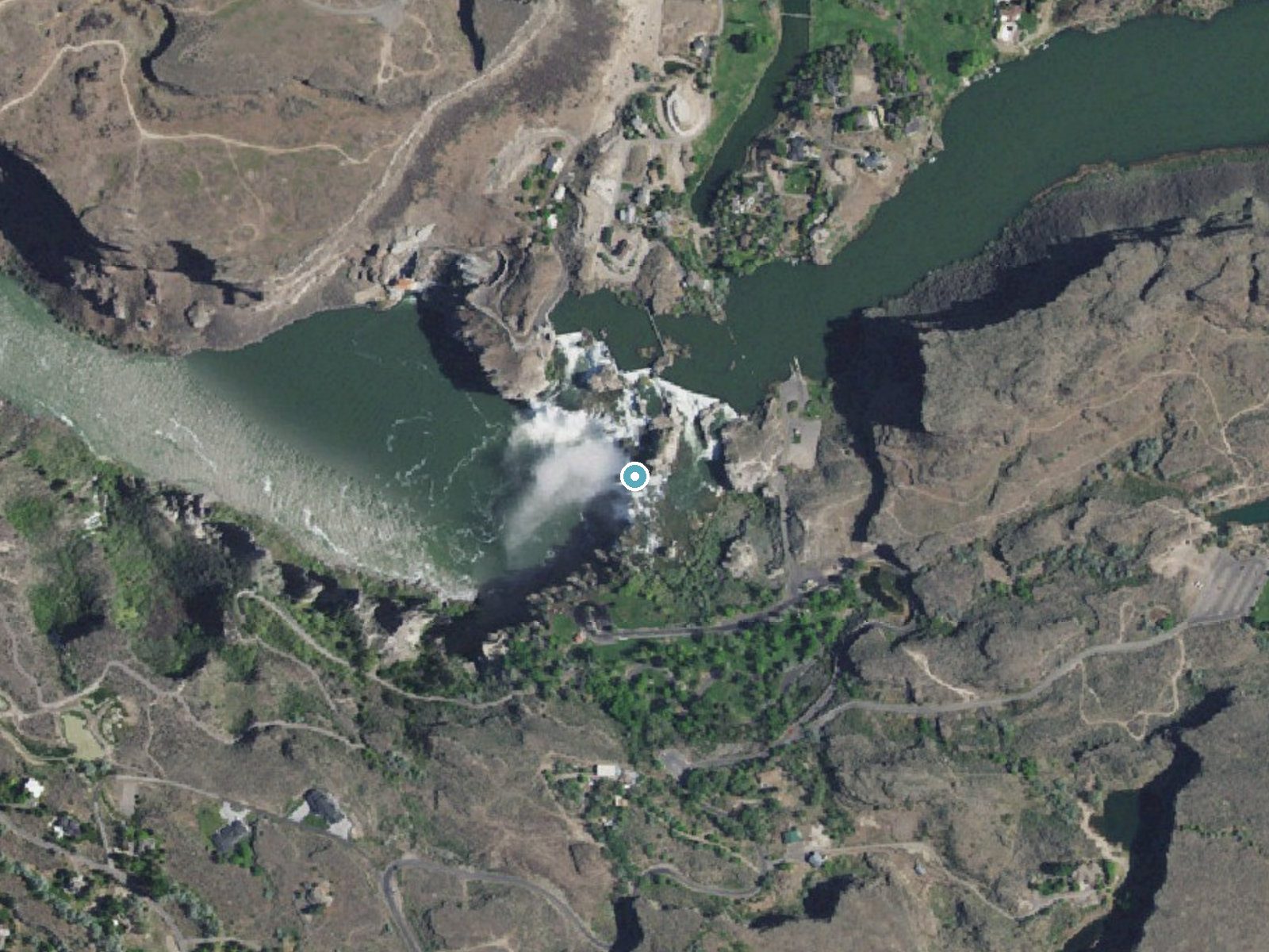 Aerial photo of the same ground around Shoshone Falls near Twin Falls, Idaho, for comparison with the lidar view