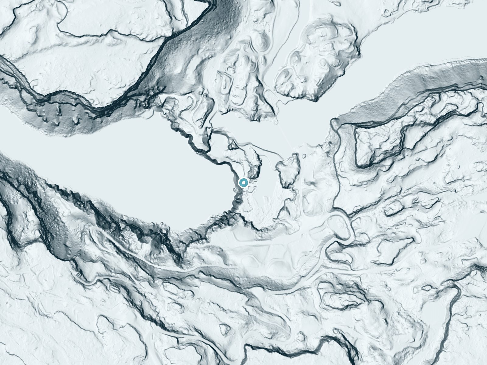 LiDAR bare-earth terrain around Shoshone Falls near Twin Falls, Idaho, showing about 232 feet of drop, a single sheer drop, facing west