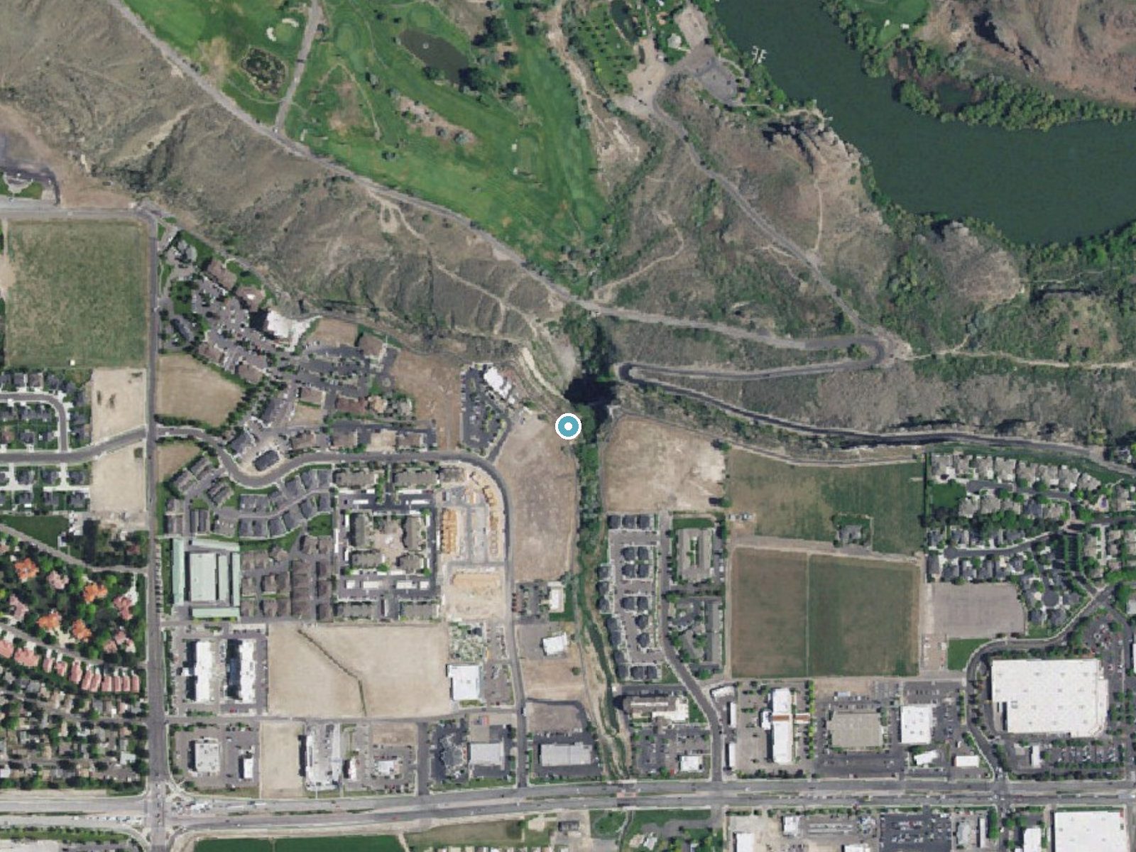 Aerial photo of the same ground around Perrine Coulee Falls near Twin Falls, Idaho, for comparison with the lidar view