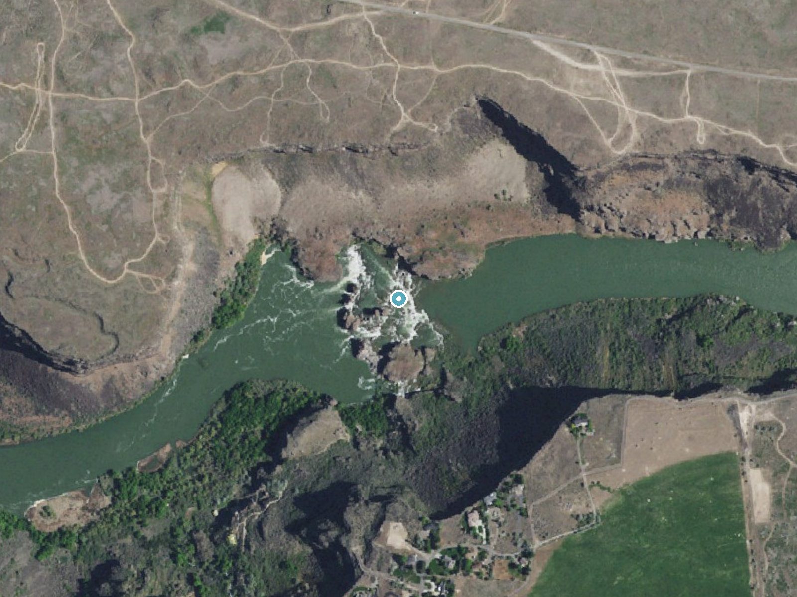 Aerial photo of the same ground around Pillar Falls near Twin Falls, Idaho, for comparison with the lidar view