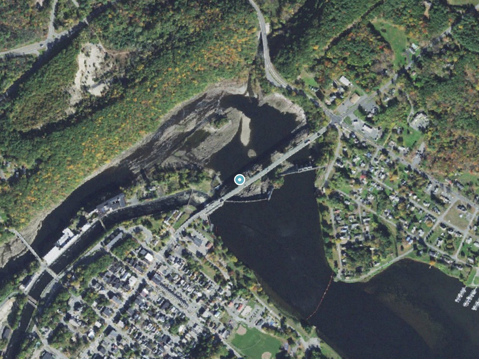 Aerial photo of the same ground around Turners Falls near Turners Falls, Massachusetts, for comparison with the lidar view