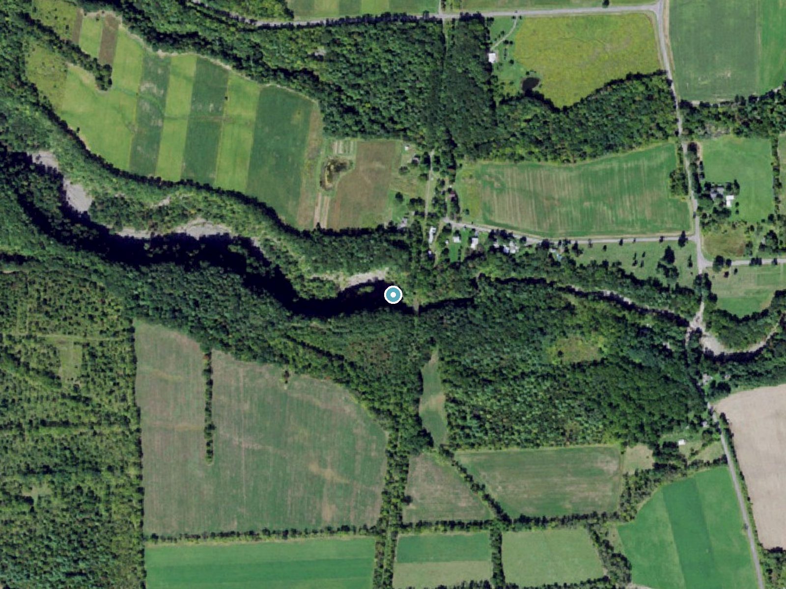Aerial photo of the same ground around Silver Thread Falls near Interlaken, New York, for comparison with the lidar view