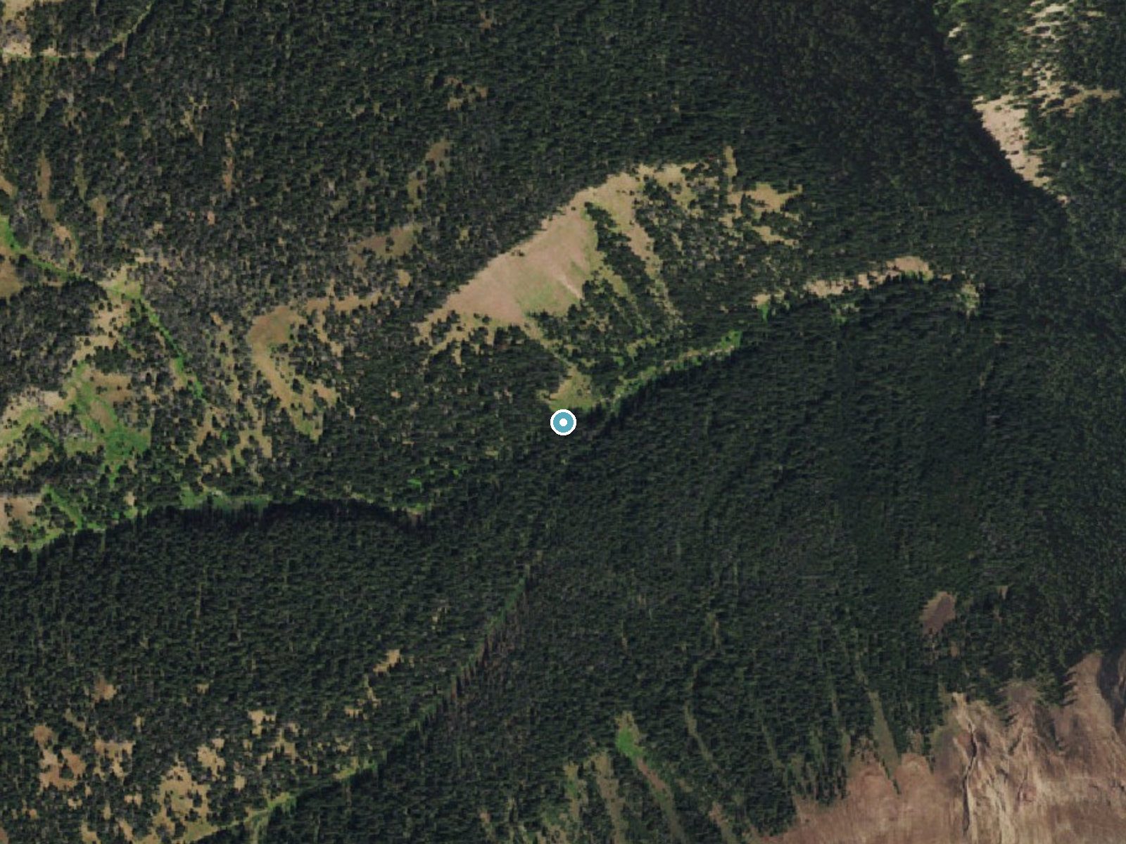 Aerial photo of the same ground around Lewis Falls near Smoot, Wyoming, for comparison with the lidar view
