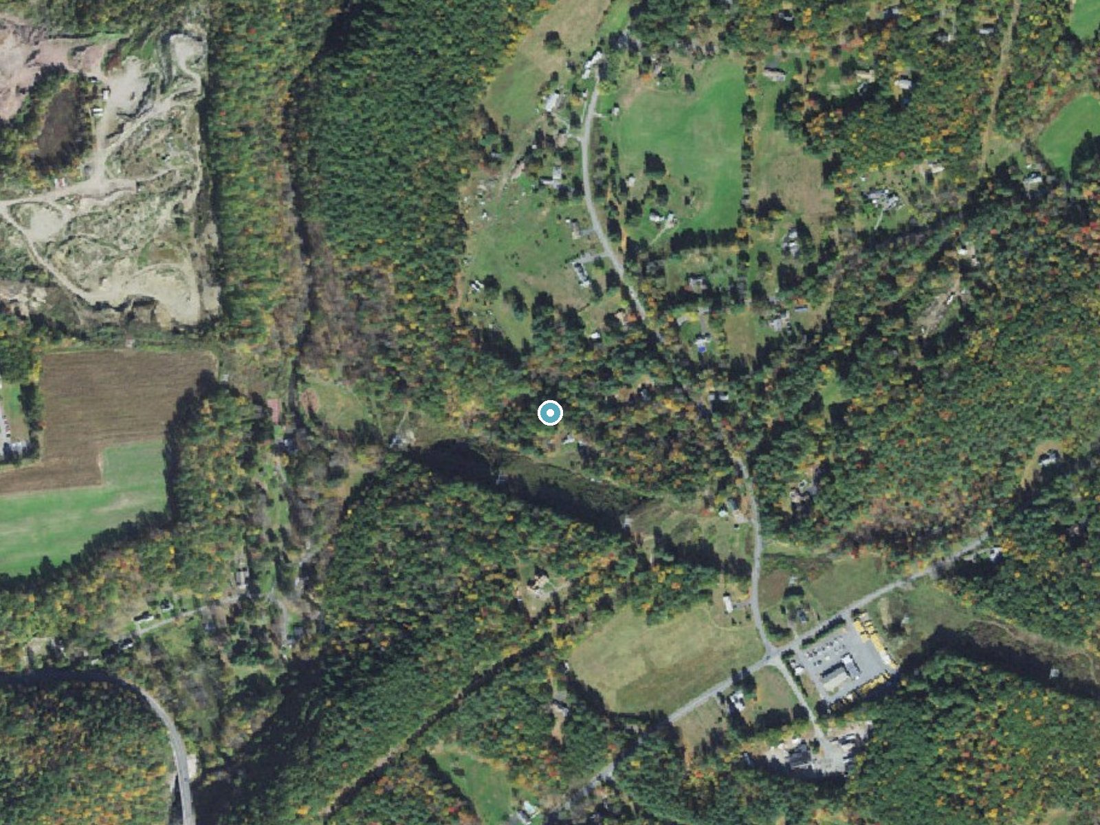 Aerial photo of the same ground around The Cascades near Turners Falls, Massachusetts, for comparison with the lidar view