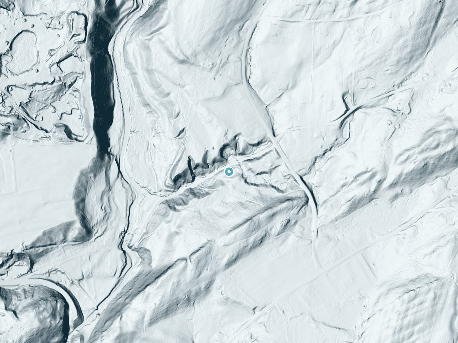 LiDAR bare-earth terrain around The Cascades near Turners Falls, Massachusetts, showing about 69 feet of drop, a long cascade, facing northwest
