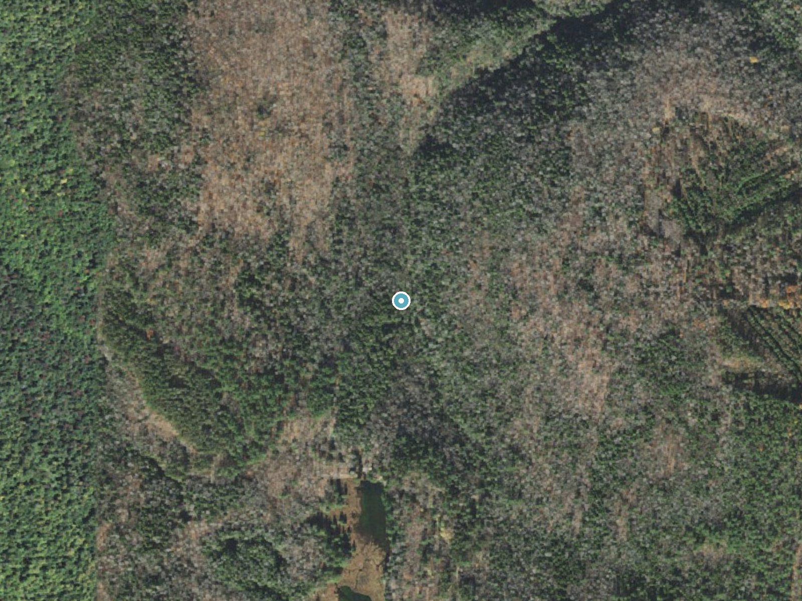 Aerial photo of the same ground around Tannery Falls near North Adams, Massachusetts, for comparison with the lidar view