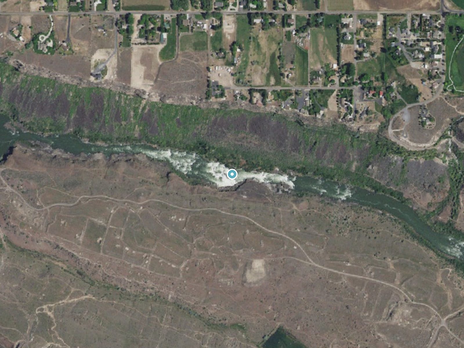 Aerial photo of the same ground around Auger Falls near Jerome, Idaho, for comparison with the lidar view