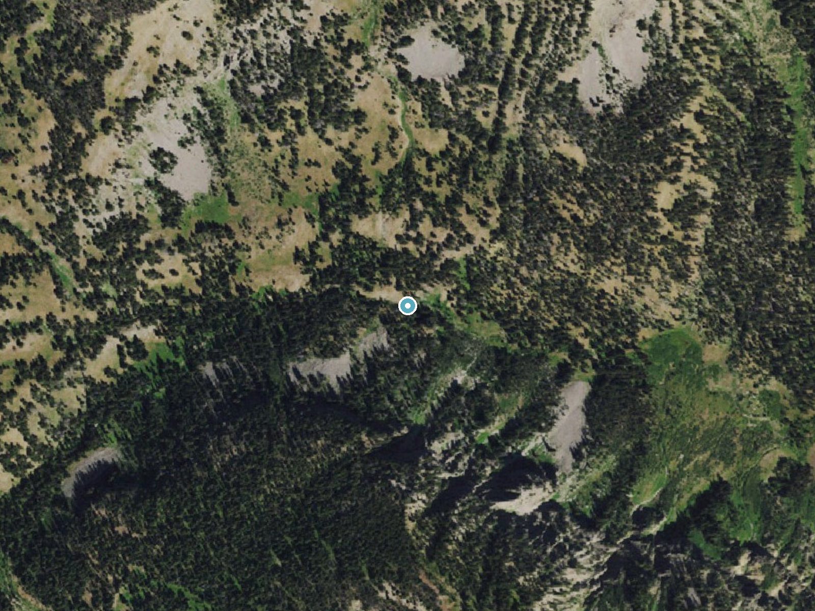 Aerial photo of the same ground around Spring Creek Falls near Smoot, Wyoming, for comparison with the lidar view