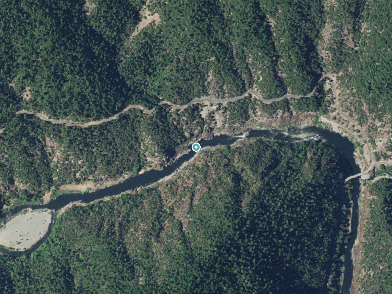 Aerial photo of the same ground around Grave Creek Falls near Glendale, Oregon, for comparison with the lidar view