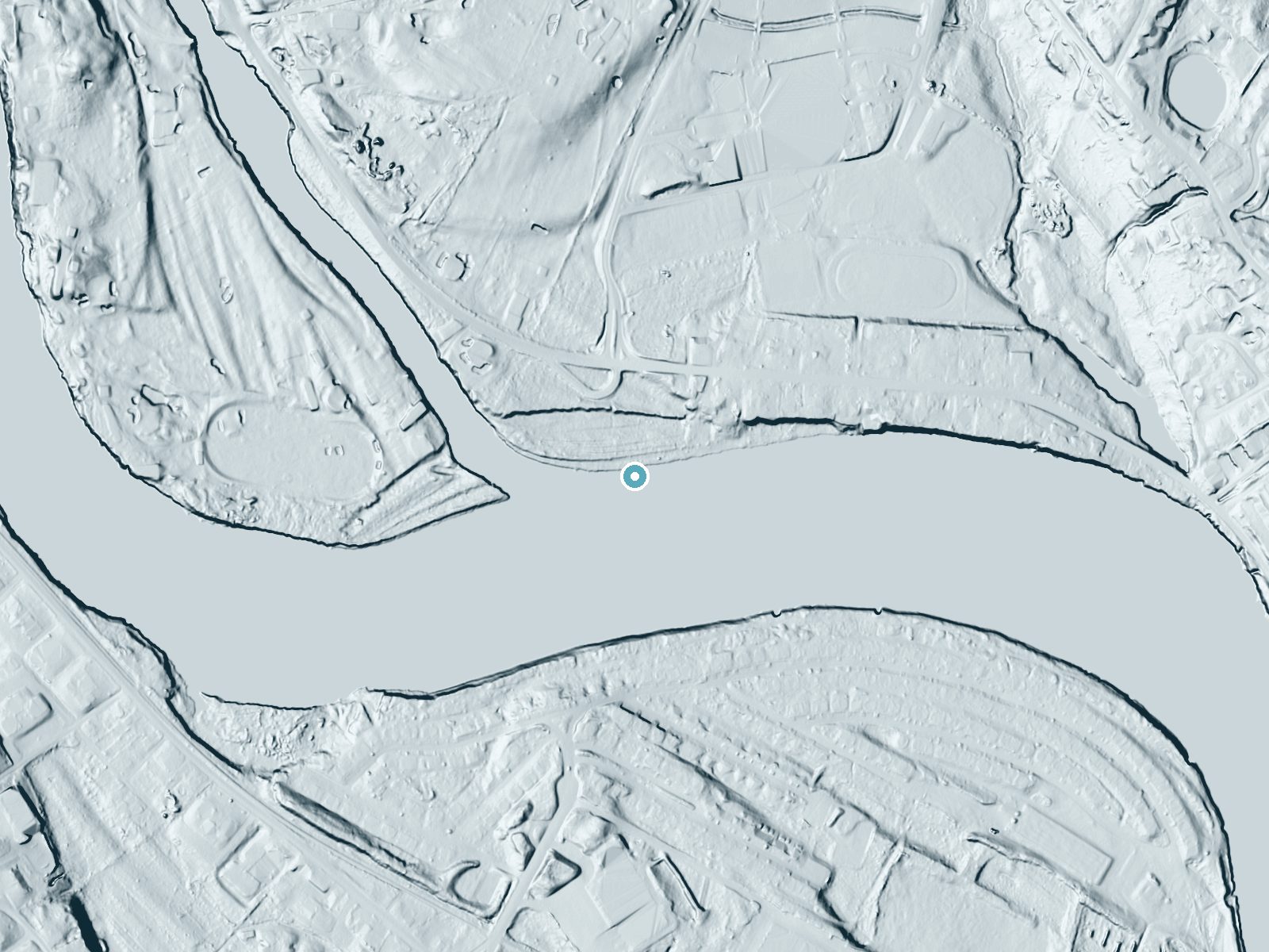 LiDAR bare-earth terrain around Wicassic Falls near Lowell, Massachusetts