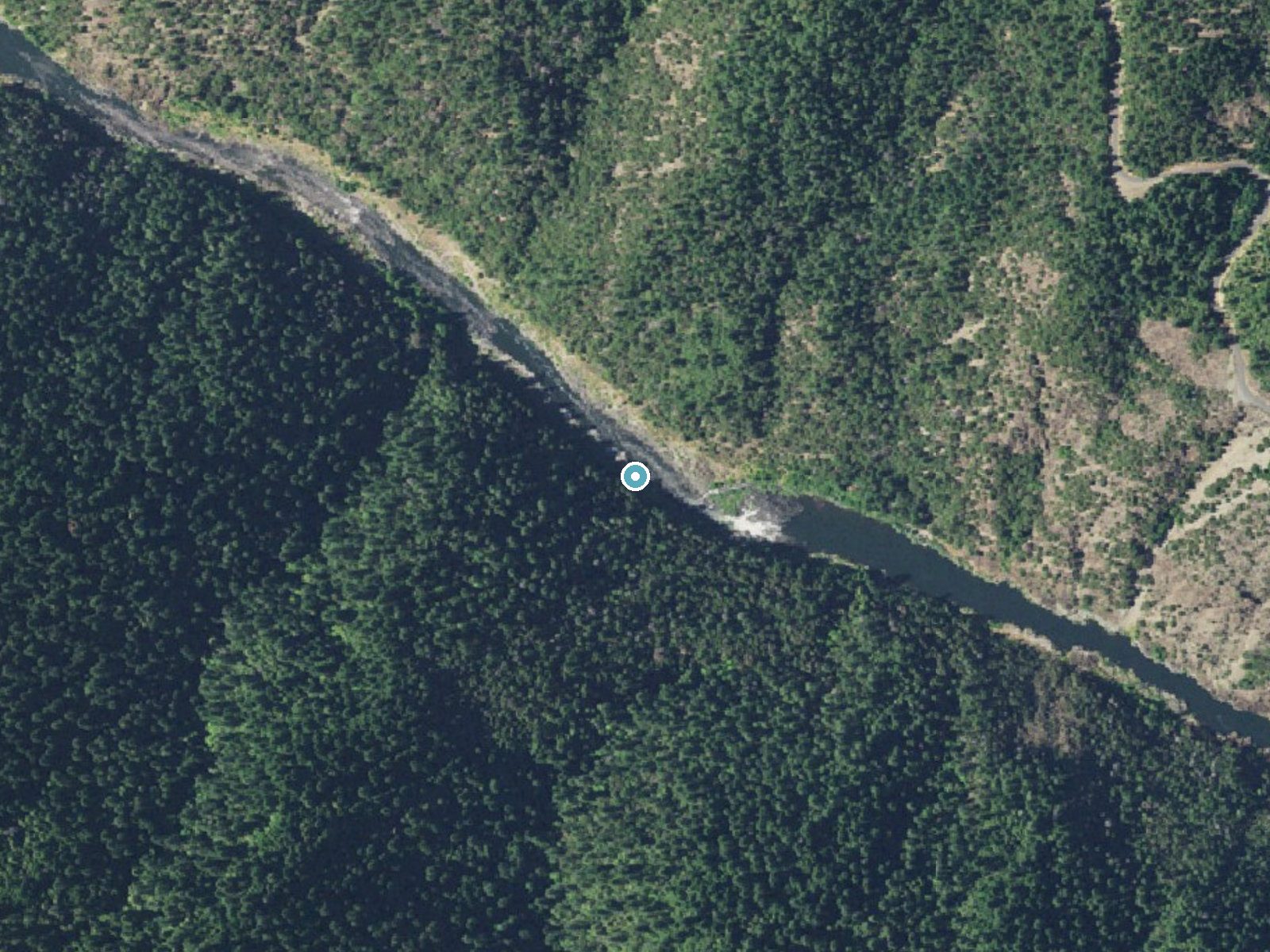 Aerial photo of the same ground around Rainie Falls near Glendale, Oregon, for comparison with the lidar view