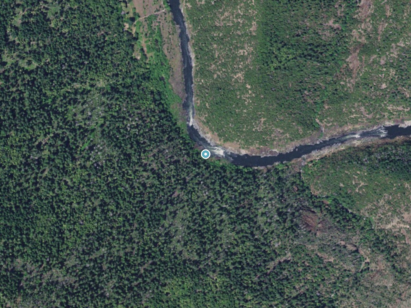 Aerial photo of the same ground around Upper Black Bar Falls near Glendale, Oregon, for comparison with the lidar view