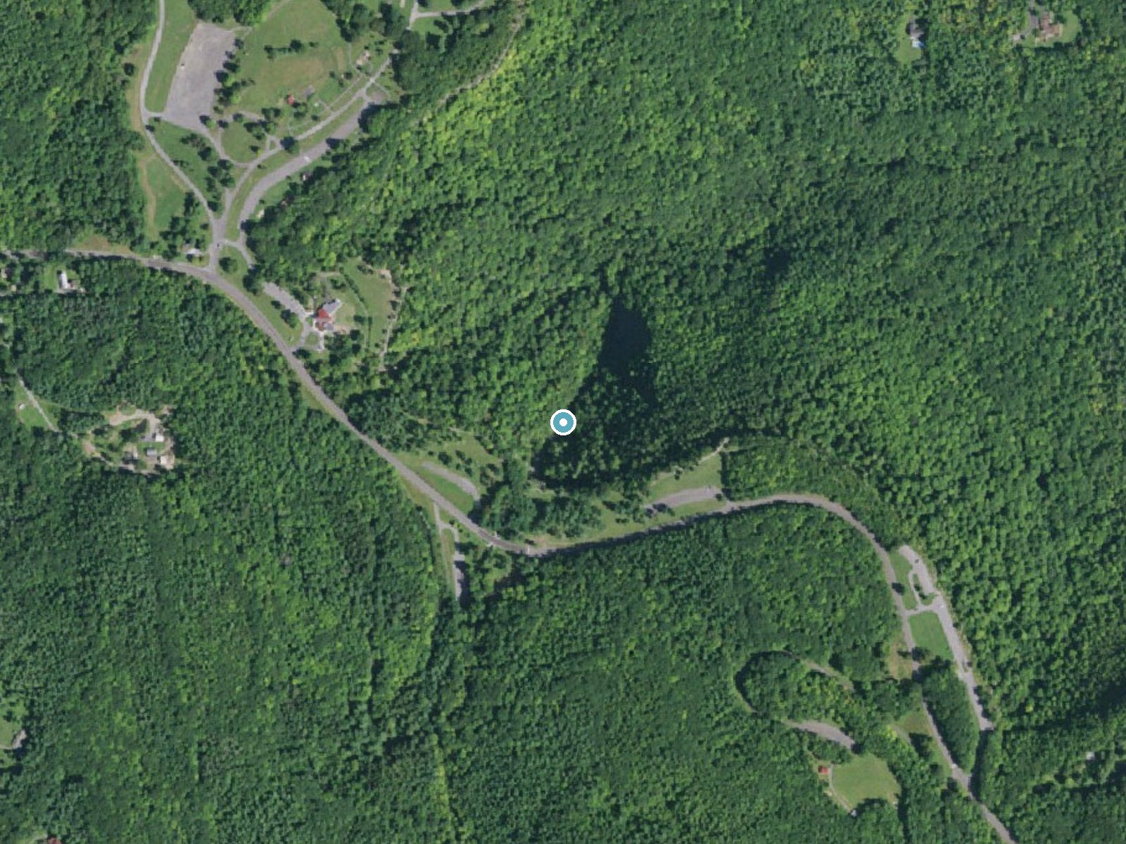 Aerial photo of the same ground around Mine Lot Falls near Voorheesville, New York, for comparison with the lidar view