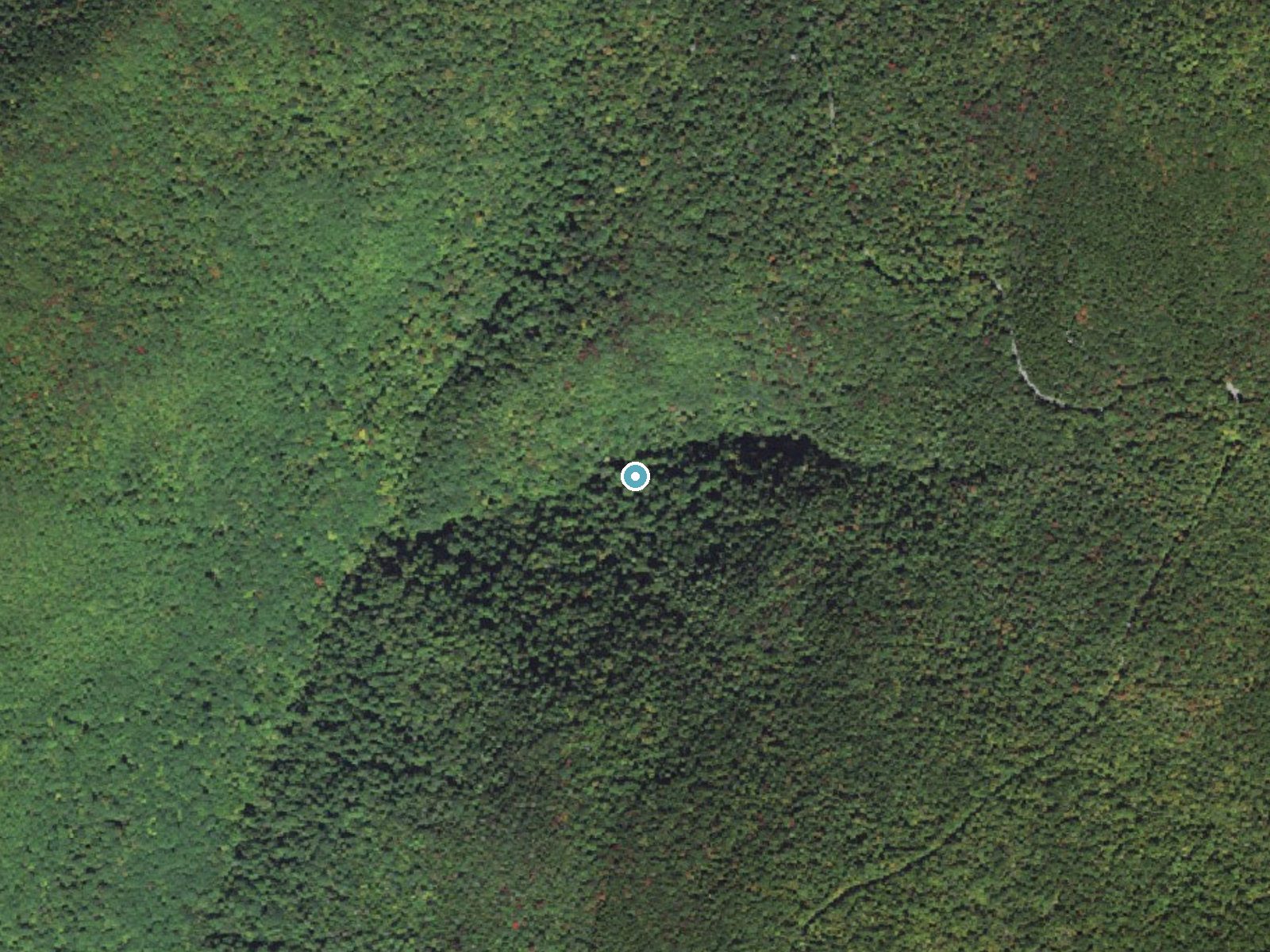 Aerial photo of the same ground around Money Brook Falls near North Adams, Massachusetts, for comparison with the lidar view