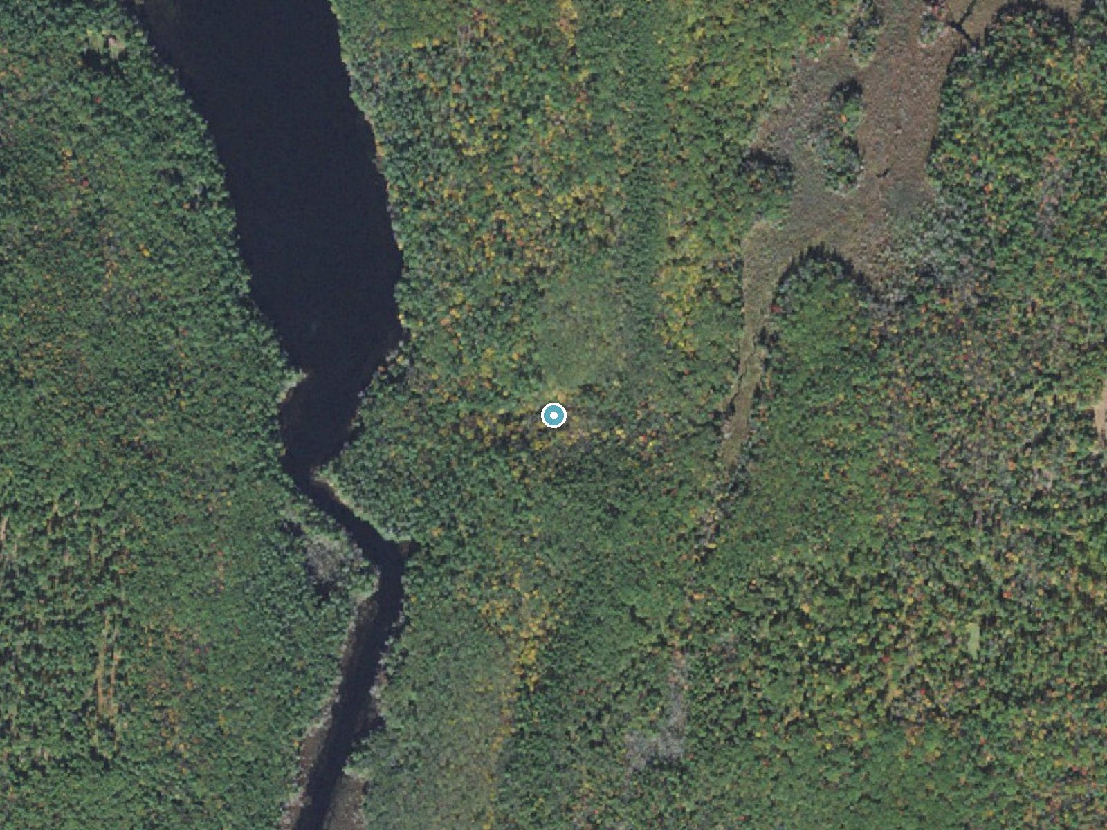 Aerial photo of the same ground around Spirit Falls near Baldwinville, Massachusetts, for comparison with the lidar view