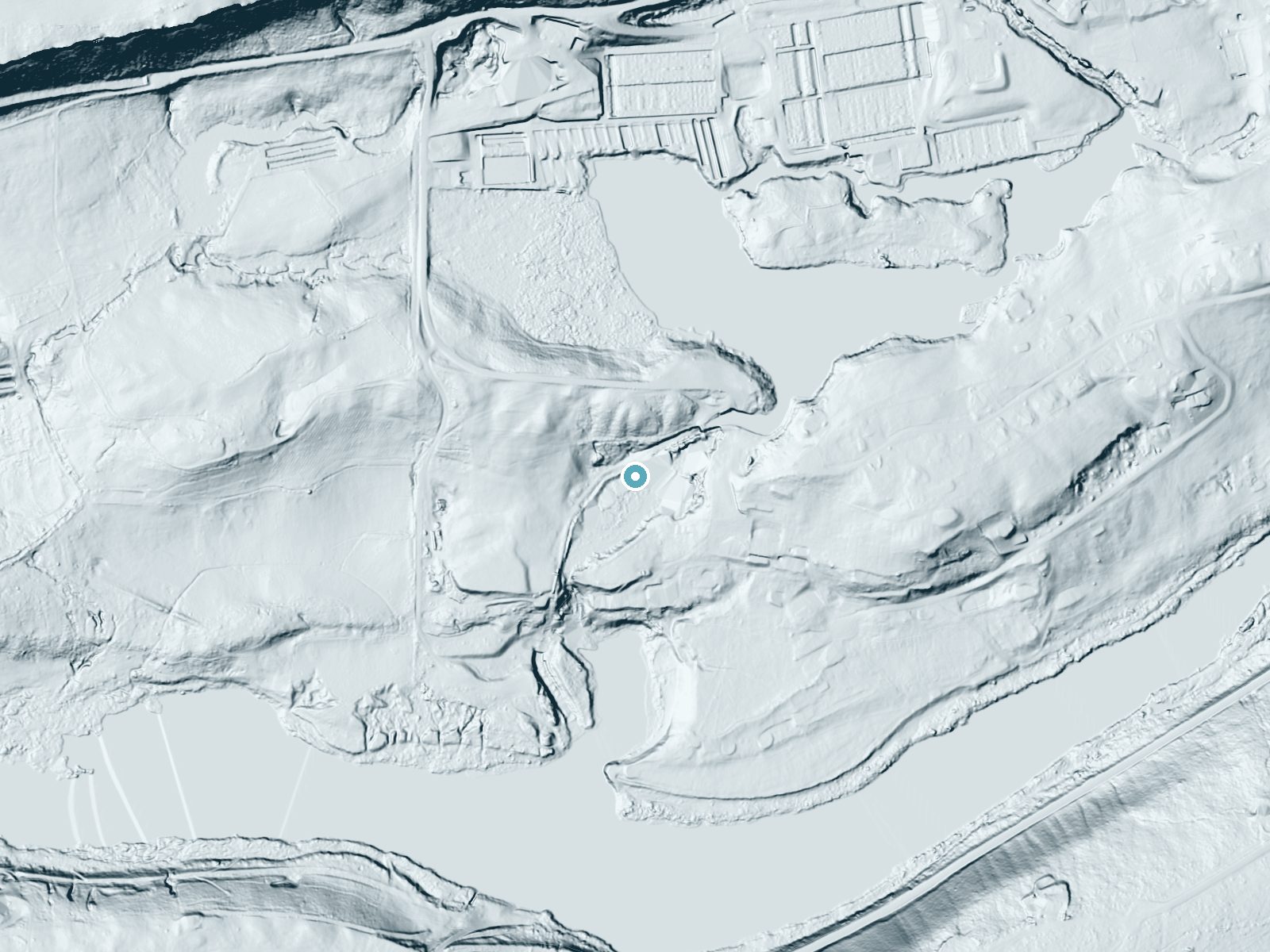LiDAR bare-earth terrain around Devils Washboard Falls near Buhl, Idaho, showing about 60 feet of drop, a long cascade, facing south