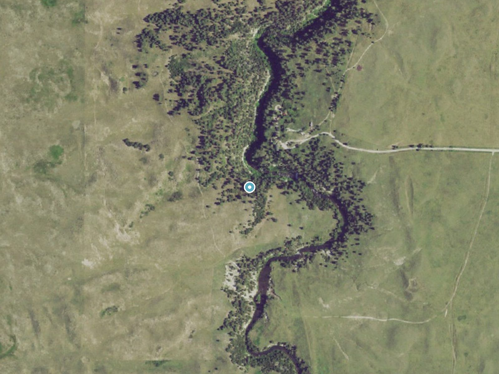 Aerial photo of the same ground around Snake River Falls near Crookston, Nebraska, for comparison with the lidar view