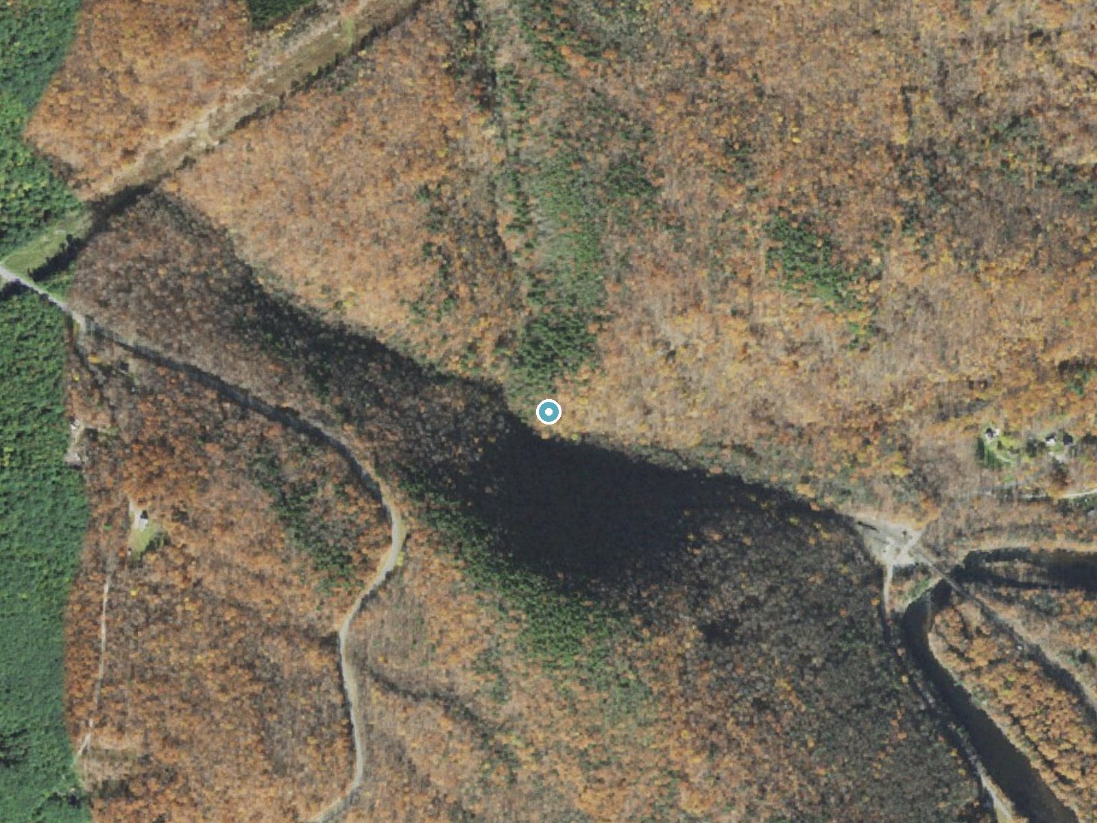 Aerial photo of the same ground around Twin Cascade near North Adams, Massachusetts, for comparison with the lidar view