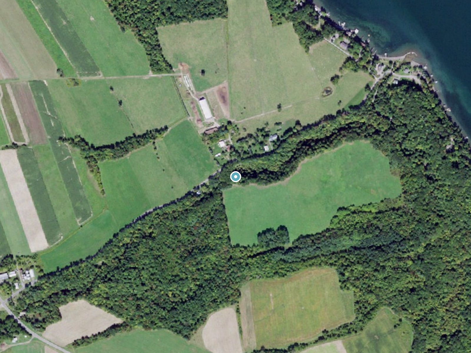 Aerial photo of the same ground around Oak Tree Falls near Interlaken, New York, for comparison with the lidar view