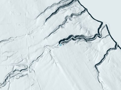 LiDAR terrain view around Hosmer Falls in New York, about 118 feet of drop