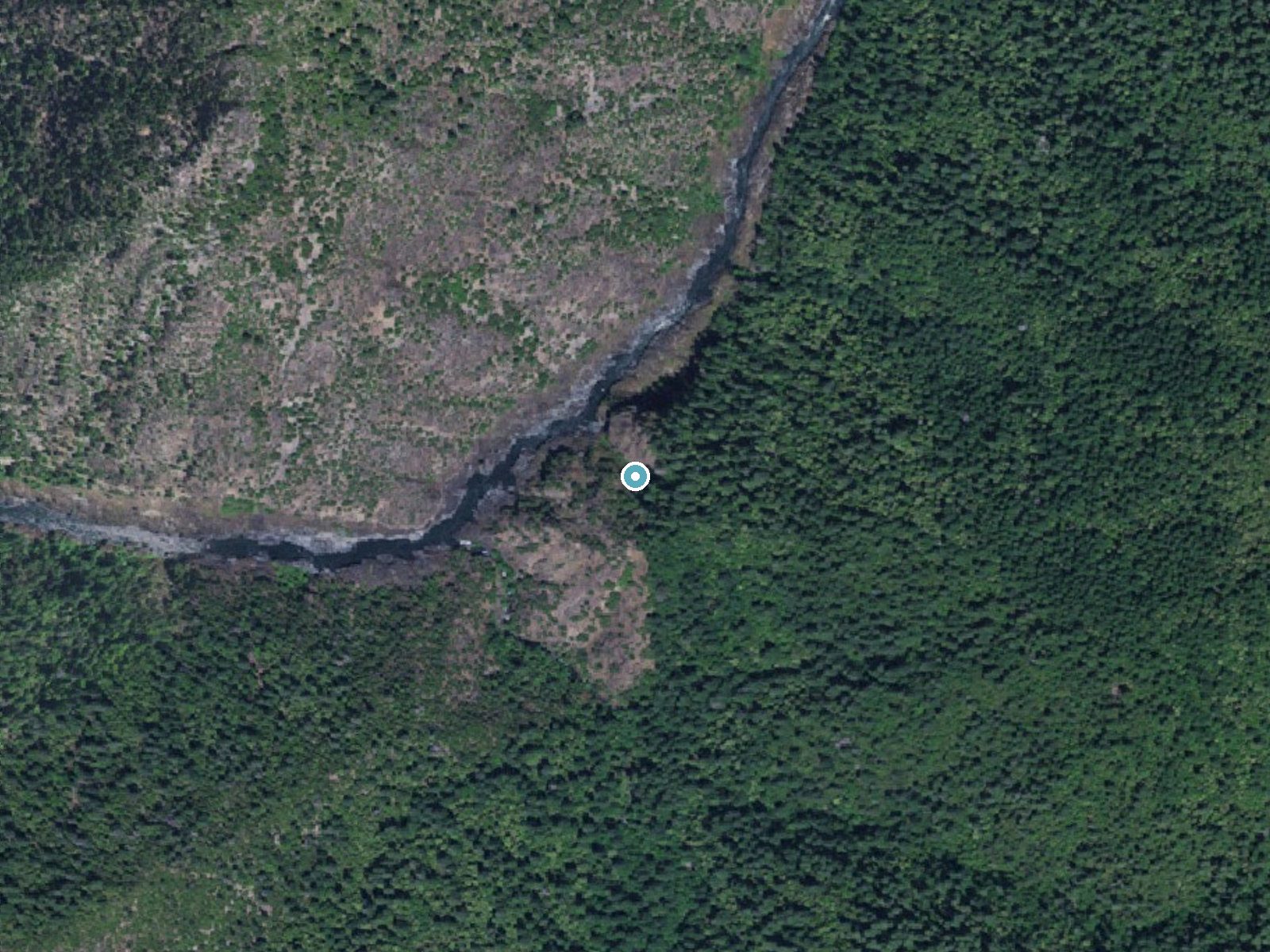 Aerial photo of the same ground around Stair Creek Falls near Powers, Oregon, for comparison with the lidar view