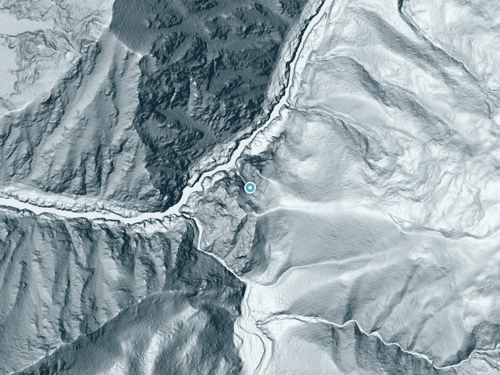LiDAR bare-earth terrain around Stair Creek Falls near Powers, Oregon, showing about 450 feet of drop, a single sheer drop, facing northwest