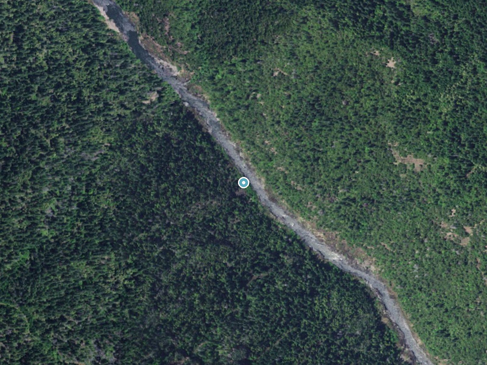 Aerial photo of the same ground around Kelsey Falls (historical) near Glendale, Oregon, for comparison with the lidar view