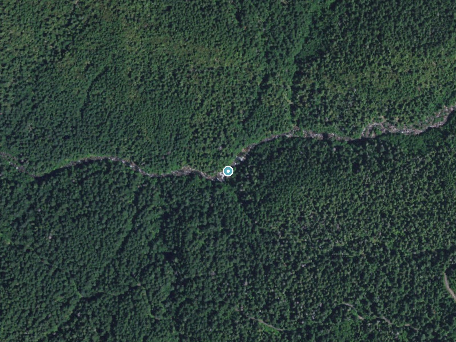 Aerial photo of the same ground around Coquille River Falls near Powers, Oregon, for comparison with the lidar view