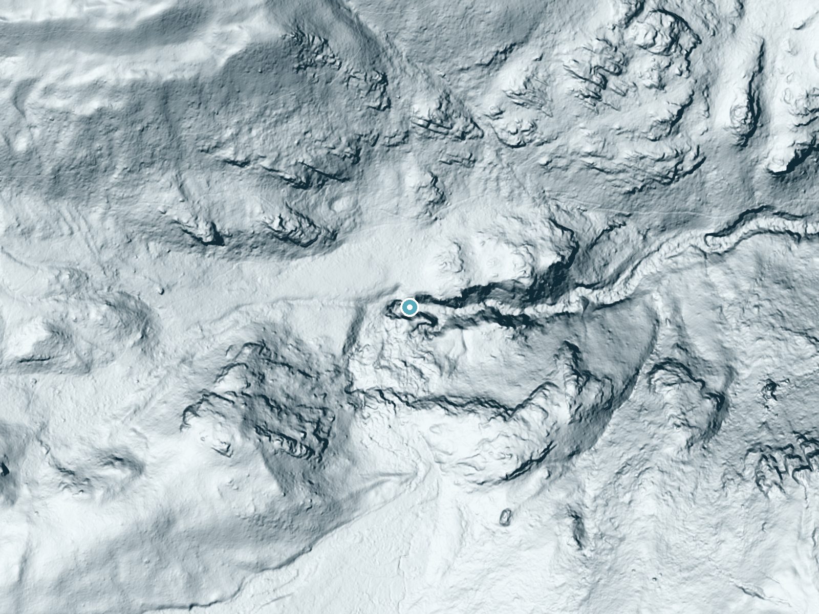 LiDAR bare-earth terrain around Popo Agie Falls near Lander, Wyoming, showing about 94 feet of drop, a steep tiered drop, facing southeast