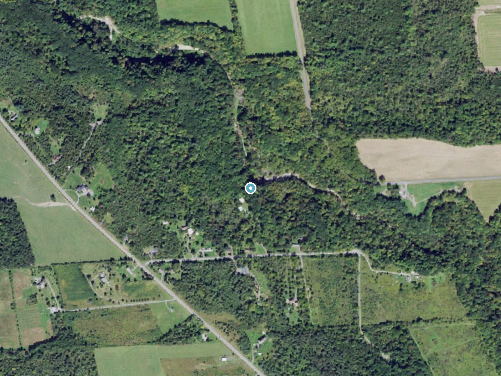 Aerial photo of the same ground around Moonshine Falls near Union Springs, New York, for comparison with the lidar view