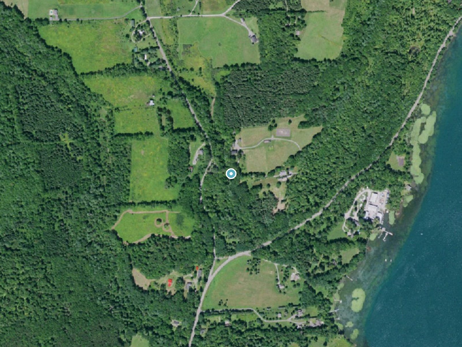 Aerial photo of the same ground around Leatherstocking Falls near Cooperstown, New York, for comparison with the lidar view