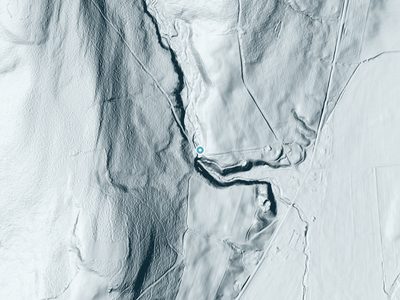 LiDAR terrain view around Spicer Falls in New York, about 98 feet of drop